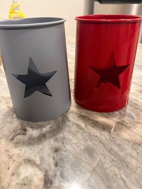 Star Cutout Metal Candle Holder - Red and Gray